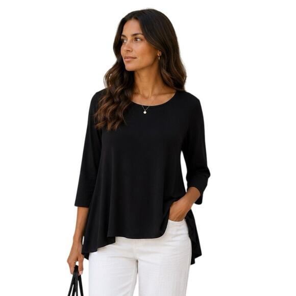 Alfani Tops - Alfani Womens Black Swing Tunic Top Large 3/4 Sleeve Stretch Flowy Career Plus